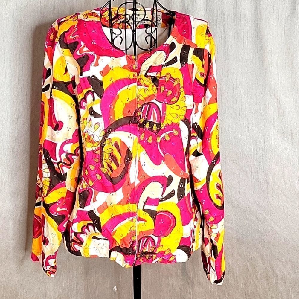 LIFE ‎ STYLE Multicolored Floral/ Abstract Eyelet Embroidered Jacket Medium